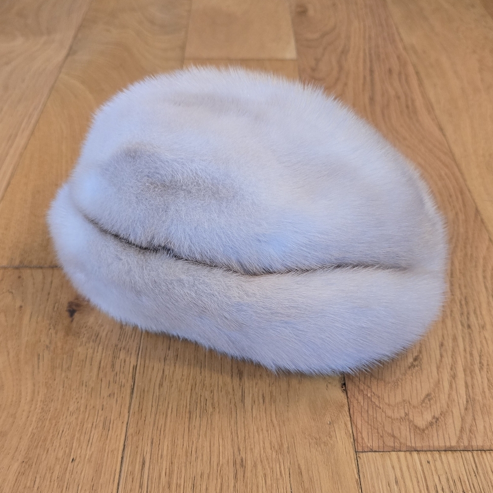 Vintage Real Mink Fur Hat Cream Ivory Teddy Sherpa Suede Shearling Cozy Winter